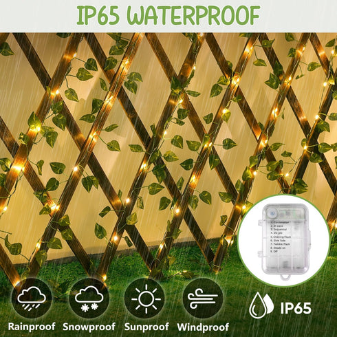 40FT 120LED OMIKA Vine with Fairy Lights Battery Operated, Pothos String Lights with Remote, Pothos Leaf Lights
