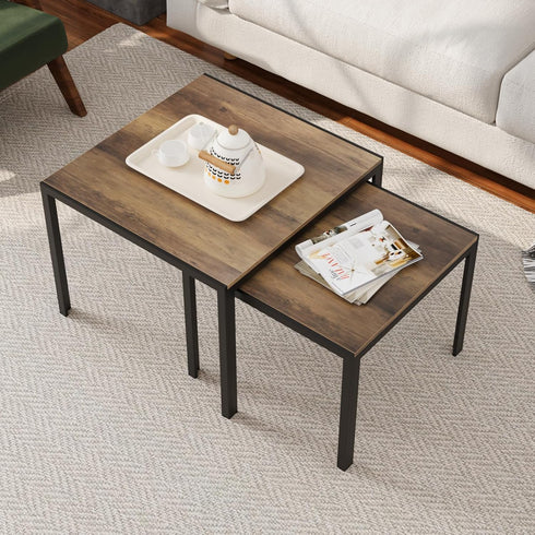 Smuxee Nesting Coffee Table Set of 2, Square Modern Stacking Table with