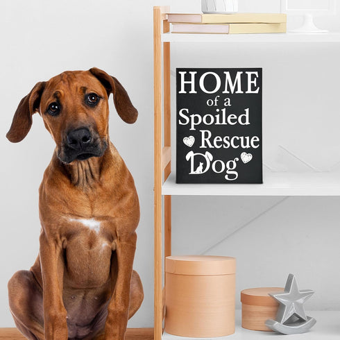 Home of a Spoiled Rescue Dog Wooden Sign, Black and White Dog Lover Decor, Gift for Pet Owners, Made in USA
