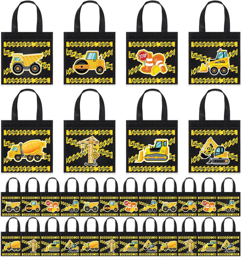 Photect 24 Pieces Construction Party Favors Bags, Non Woven Tote Bags for Birthday Party Supplies, Truck Treat Bags