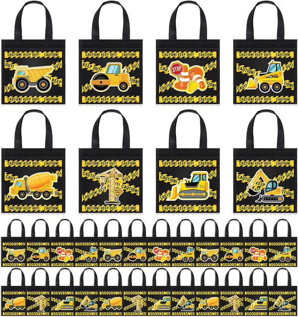 Photect 24 Pieces Construction Party Favors Bags, Non Woven Tote Bags for Birthday Party Supplies, Truck Treat Bags