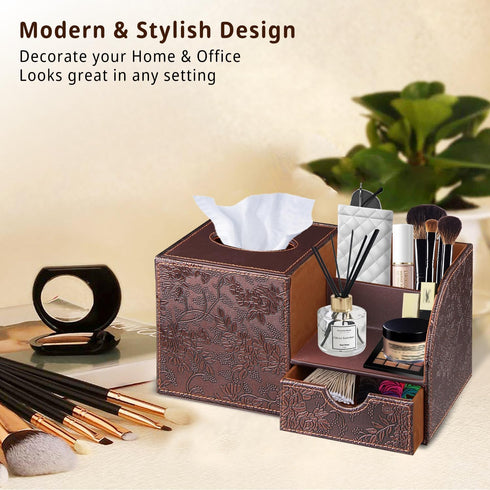 Nightstand Organizer with Tissue Holder, Modern Decorative Cube Tissue Box Cover for Remote Control, Bathroom, Home,