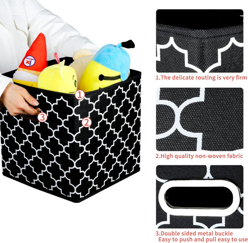 Set of 3 Fabric Cloth Storage Bins, Foldable Cube Organizer with Dual Handles, Black Light for Home Bedroom Storage