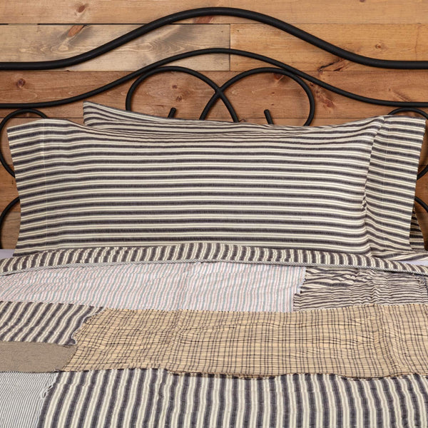 VHC Brands Ashmont Farmhouse Stripe Pillow Case Set of 2, Charcoal Grey and Ivory/Creme, King Size