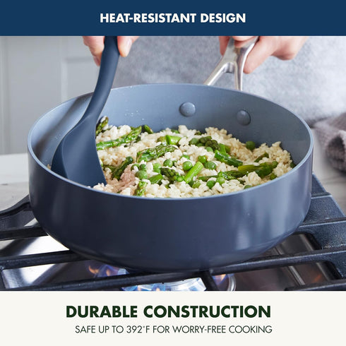 GreenPan Silicone Solid Spoon, Mixing Stirring Serving Kitchen Utensil, Flexible Rubber Nonstick Cookware, Blue