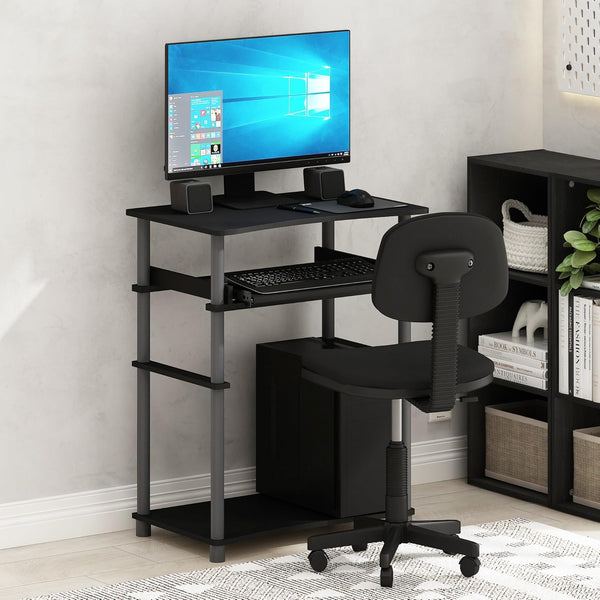 Furinno Home Office Writing Desk Computer Desk with Keyboard Tray Black/Grey
