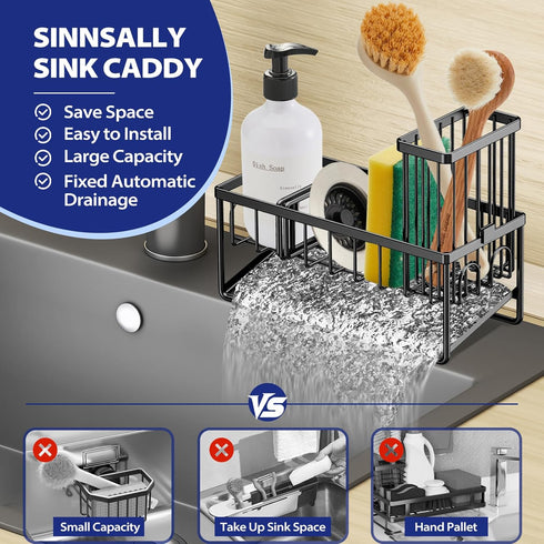 Accessories(1 Sinnsally Kitchen Sponge Holder,Sink Caddy Organizer with Brush Holder,Stainless Steel Sink Box Dish