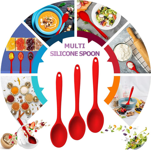 Silicone Spoons for Cooking, 10 INCHES, Serving Spoons for Mixing, Stirring & Basting, Nonstick Heat Resistant, 3 PCS
