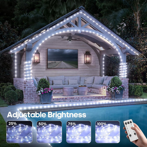 50FT 360 8 4 LED Waterproof Rope Lights Outside with Remote, Modes and Brightness Tube Lights for Christmas, Bedroom