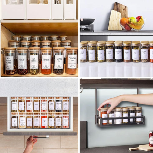 24 400 Set 4 OZ Churboro Glass Spice Jars with Bamboo Airtight Lids, Spice Labels, Funnel and Chalk Marker Spice