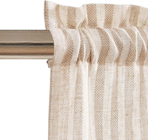 Vangao Kitchen Valance, 18 Inch Linen Stripe Short Curtain, Rustic Pinstripe Tickingstripe Window Topper in Taupe