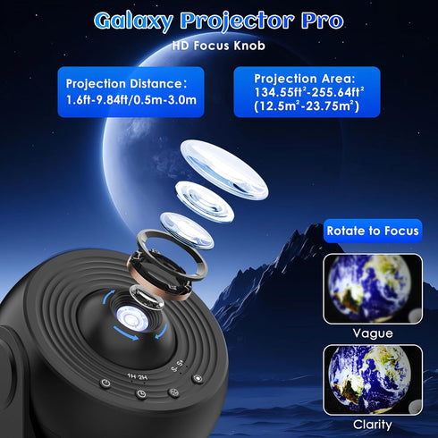 Ysonla 12 1 360 ControlBlack Galaxy Projector for Bedroom Pro Version, HD in Film Discs Star Projector with Bluetooth