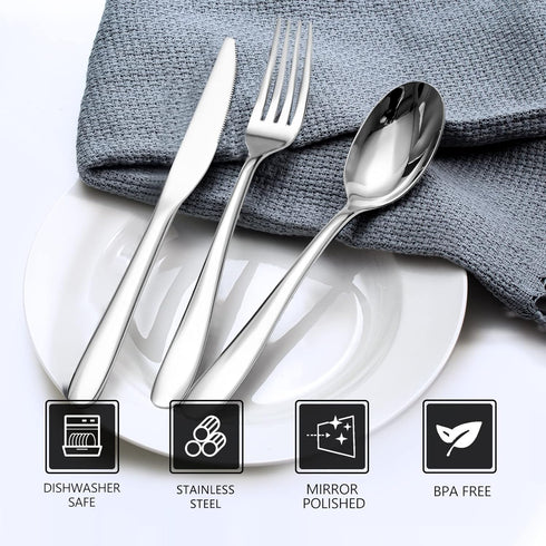 SANTUO Stainless Steel Silverware Set, 12pcs Knives, Spoons, Forks for Home, Kitchen and Restaurant, Mirror Polished &