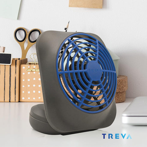 O2COOL Treva 5 Inch Battery Powered Fan - Portable Desk Fan with Compact Folding & Tilt Design, Dark Blue