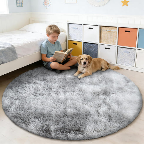 6'X6' Tie-Dyed Fluffy Round Rug,Soft Area Rugs for Girls Room,Shaggy Rugs for Living Room,Non Slip Circle Rug for Kids