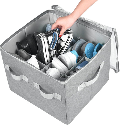 Moteph Shoe Organizer for Closet with Clear Cover & Adjustable Dividers, Grey, Small - 12 Pairs