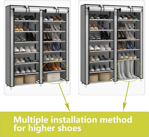 7-Tier Closet 28 JIUYOTREE Shoe Rack Storage Organizer with Dustproof Cover Cabinet Shelf Holds up to Pairs for Doorway