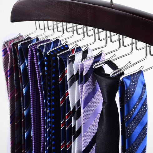 Ohuhu Tie Rack Hanger for Closet, 2 Packs 24 Folding Hooks Wooden Tie Holder Organizer, Walnut