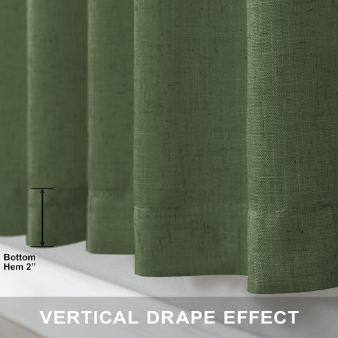 90 Inch 2 Set 7.5 Pitalk Olive Green Curtains Length for Dining Room Panel Back Tab Pocket Linen Sheer Boho Farmhouse