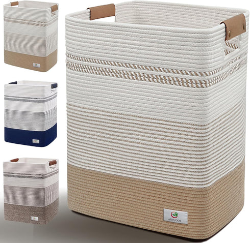 AINUOQI Large Laundry Hamper Basket, 85L Cotton Rope Woven Storage Bin for Blankets,