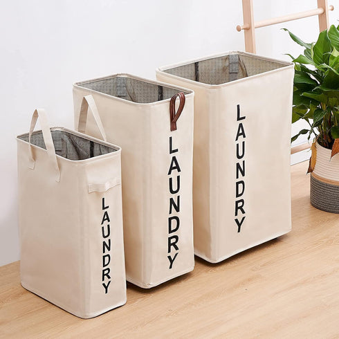 92L Large Laundry Hamper with Leather Handle,Standable Laundry Basket with Wheels ,Large Hamper,Rolling Laundry Basket