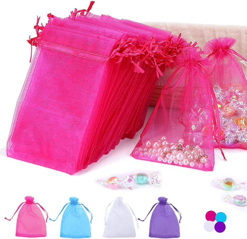 100PCS 4x6 Inches Organza Gift Drawstring Bags Pouch for Jewelry Party Wedding Favor Festival Bags (Hot Pink)