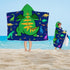 FUTBU 30x50 Dinosaur Hooded Beach Towel for Boys, Soft & Absorbent T-Rex Dinosaur Poncho Towel, Green Blue Bathrobe