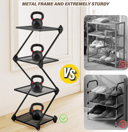 4 Closet,Front Vertical Shoe Rack Tier Small Shoe Rack Shelf for Entryway Tall Narrow Shoe Organizer Metal Shoe Storage