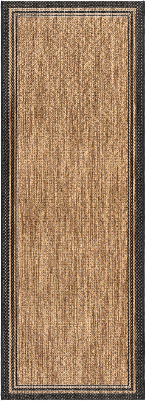 Gertmenian Indoor Outdoor Classic Flatweave Area Rug, Stain & UV Resistant, 2x6 Ft Runner, Black Tan