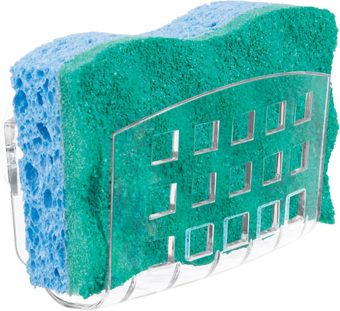 iDesign BPA-Free Plastic Sponge Holder for Kitchen Sink, Clear, with Suction Cups