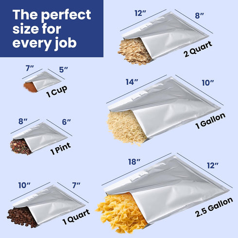 50x Wallaby 1-Cup Mylar Bag Bundle - (5 Mil - 5" x 7") Mylar Bags + 50x Labels - Heat Sealable, Food Safe, & Reliable Long Term-Food Storage Solutions - Silver by Wallaby