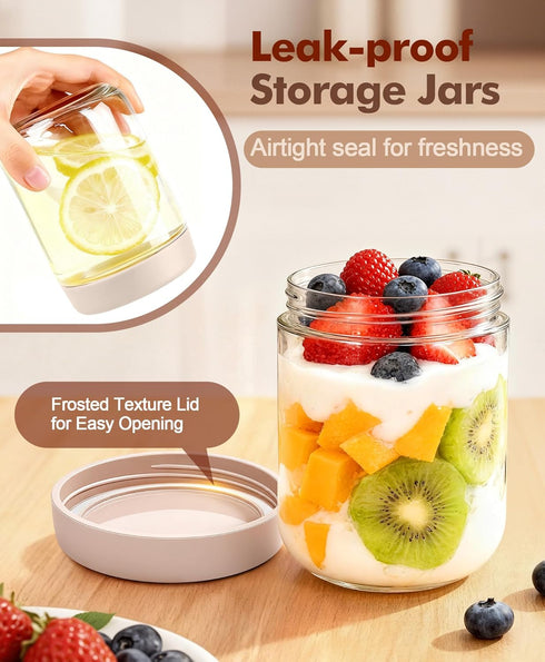 6 pack 16 oz Overnight Oats Containers with Lids and Spoons Glass Jars with Airtight Lids: Wide Mouth Mason Salad Jars