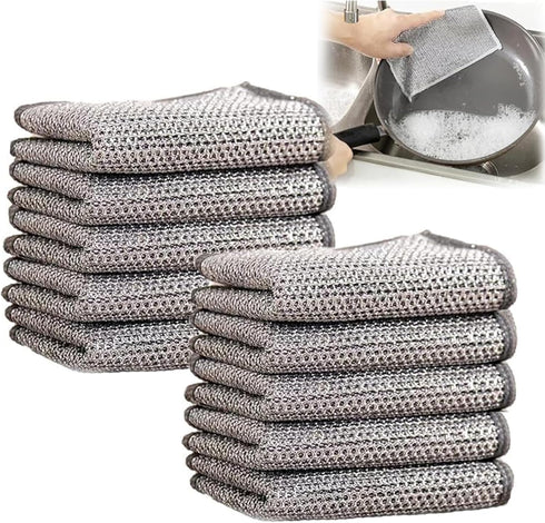 Poshzon Cleaning Cloths, Hevito Multipurpose Wire Miracle Dishwashing Rags for Wet and Dry (10 Pcs)