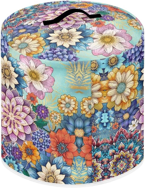 Insulated Pressure Cooker Appliance Cover, Also Fit for Rice Cooker, Air Fryer and Crock Pot, 8 Qt Dust Cover with Pocket for Spoon/Cooking Utensils/Recipes, Blooming Flower Purple Blue