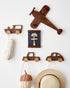 Vinoil 4 Pack Hats,Backpacks,Towels,Keys&Clothes Kids Coat Hooks Wall Mount, Walnut Car-Shaped Coat Rack Heavy Duty