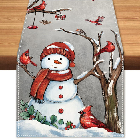 Christmas Red Bird Branch Table Runner Snowman Cardinal Burlap Table Runners, Winter