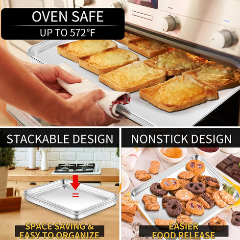Baking Sheet Set of 2, Stainless Steel Cookie Sheet Baking Pans, Rectangle Size 16 x 12 x 1 Inch, Dishwasher Safe