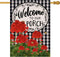 Welcome to Our Porch Geranium Spring Summer House Flag, 28x40, Black White Buffalo Plaid Check Garden Decoration
