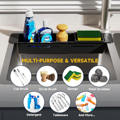 NiHome Extendable Over Sink Kitchen Organizer, Telescopic Storage Rack for Sponge, Adjustable Caddy with Drainage