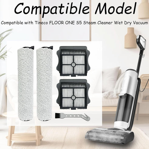 CleanCrafter S5 2 2 1 Brush Rollers and Filters Replacement Compatible with Tineco FLOOR ONE Steam Cleaner Wet Dry