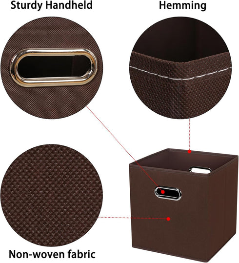 Black Foldable Storage Cubes, Fabric Storage Box Bins with Dual Handles for Home Organization (Coffee)