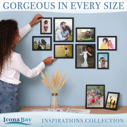 Icona Bay 5x7 Picture Frames, Black, 12 Pack, Beautifully Detailed Molding, Contemporary Set for Wall Mount or Table Top