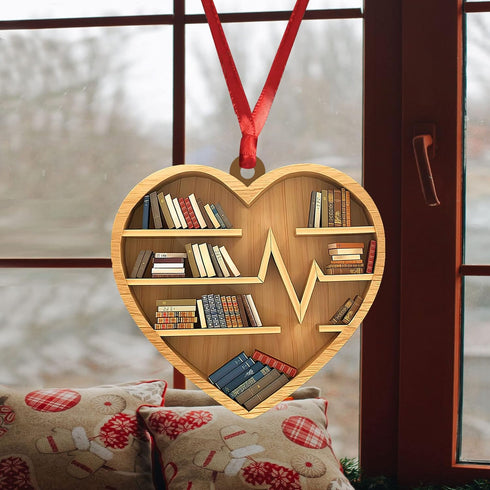 2D Talataca Bookshelf Heart Shape Book Lovers Nerd Bookworm Reader Gift Flat Car Rear View Mirror Accessories Christmas