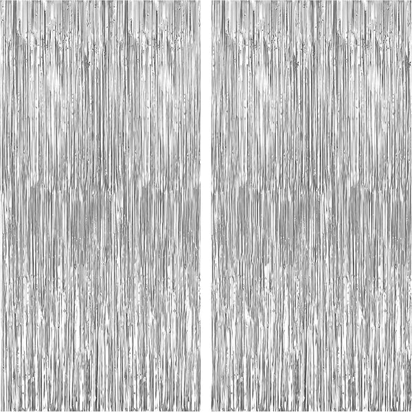 KatchOn XtraLarge Silver Backdrop Curtain - 3.2x8 Feet, Pack of 2 | Silver Streamers for Disco Party Decorations,