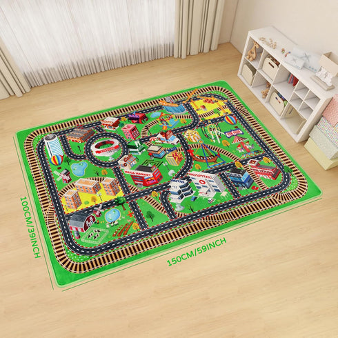 Kids Rug Play Mat for Toy Cars, City Life 3D Road Traffic 39.4"×59" Non-Slip Washable Car Rug for Playtime