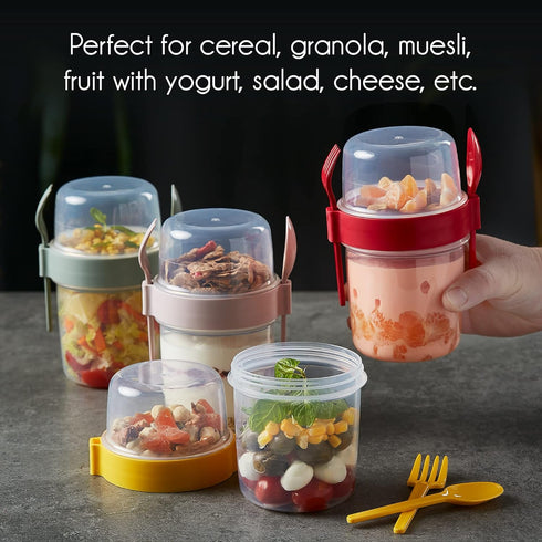 4 Pack 22 oz Crystalia On The Go Yogurt Parfait Cups with Lids & Spoon, Large Breakfast Plastic Bowls with Topping