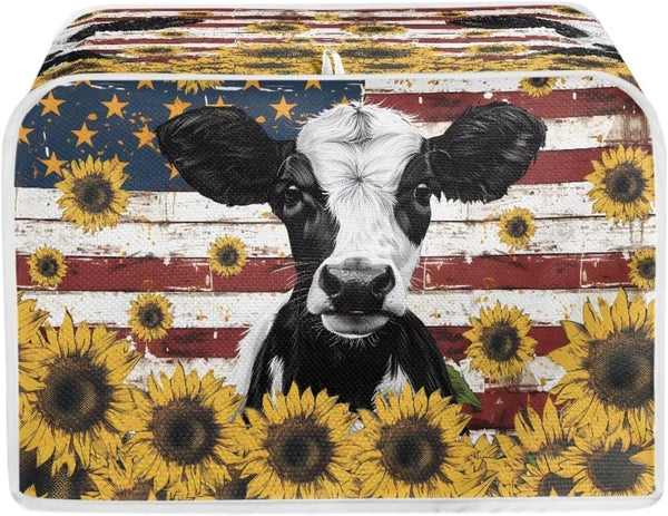 American Flag Toaster Dust Cover, Washable Cow Sunflower 2 Slice Toaster Cover, Decorative Kitchen Appliance Protector