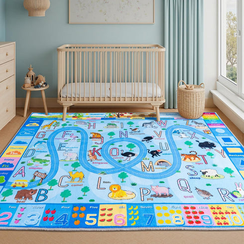 4x6 Kids Play Rug, Ultra-Soft Educational Animal & Season Shape Carpet, Non-Slip Washable Floor Mat for Nursery Bedroom