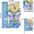 Welcome Spring Summer Butterfly Decorative Garden Flag, Daisy Flowers Floral Blue, Double Sided 12 x 18.