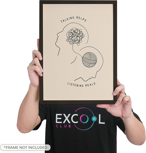 EXCOOL CLUB Mental Health Posters for Therapy Office Decor - 12x16 Counseling Wall Art, Boho Talking Helps Poster
